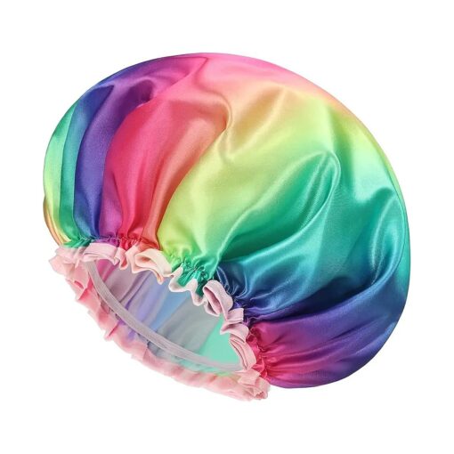 mikimini Shower Cap for Women and Girls, Waterproof Reusable Washable Soft PVC Lining Bath Cap for Kids, Rainbow Fashionable Shower Cap Medium ( Pack of 1 ) Rainbow