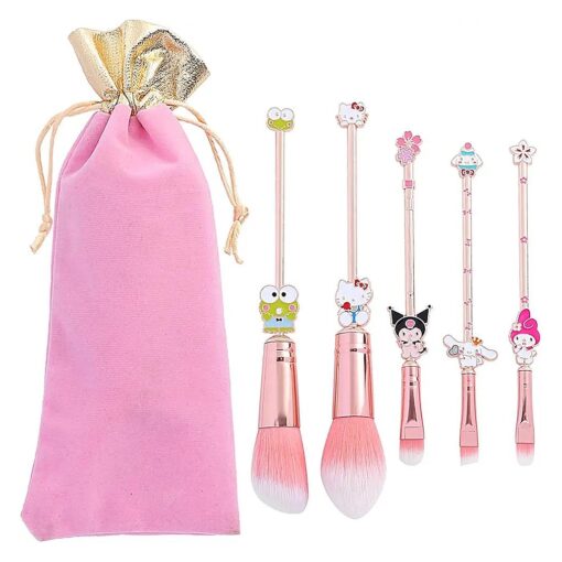 rongji jewelry Marie Cartoon Cat Makeup Brushes - 5pcs Cute Animal Designed Soft Pink Makeup Brushes Set, Professional Cosmetic Tool Kit Pink Drawstring Bag Included for Girls and Women ( A )