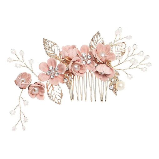 Hair Side Combs Bride Wedding Hair Comb Flowers Pearl Bridesmaids Hair Piece Accessories Vintage Bridal Hair Clips for Women and Girls ( Pink )