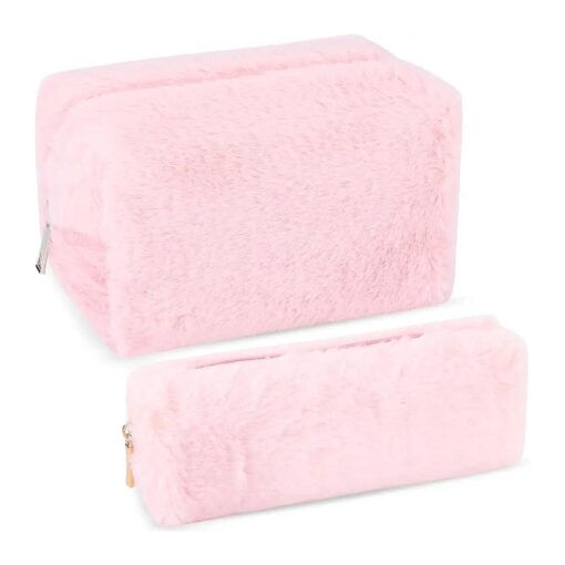 Small Makeup Bag for Purse Makeup Pouches for Women Aesthetic Cosmetic Bag Cute Pencil Case Travel Toiletry Bag Fuzzy Makeup Bag Makeup Brushes Storage Zipper Pouches for Organizing ( Pink )