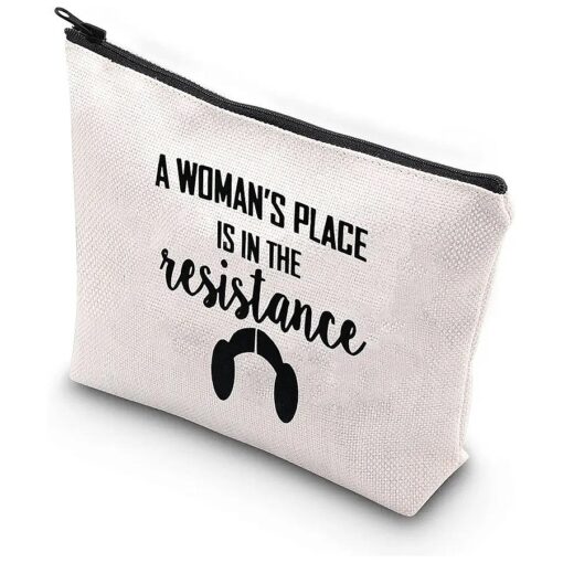 BDPWSS A Woman 's Place Is In The Resistance Makeup Bag For Women Girl Power Gift Storm Trooper Gift Feminist Gifts Sci-Fi Space Fan Cosmetic Bag Zipper Pouch ( place in the resistance B )