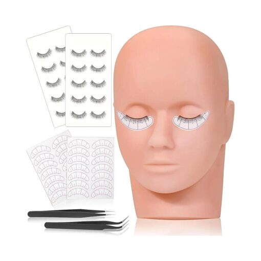 Lash Mannequin Head for Practice Training, Cosmetology Mannequin Head Doll Face Head with Eye Lashes Supplies Kits for Beginners Lash Extensions, Makeup ( Soft Rubber & Natural Skin Color )