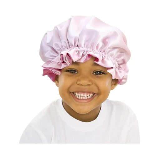 Kids Satin Bonnet Sleeping Cap, Adjustable Sleep Bonnet with Drawstring, Reversible Night Caps for 0-3 Years Old Kids/Child/Baby/Toddler Sleep Cap ( Double Layer Light Pink/Pink )