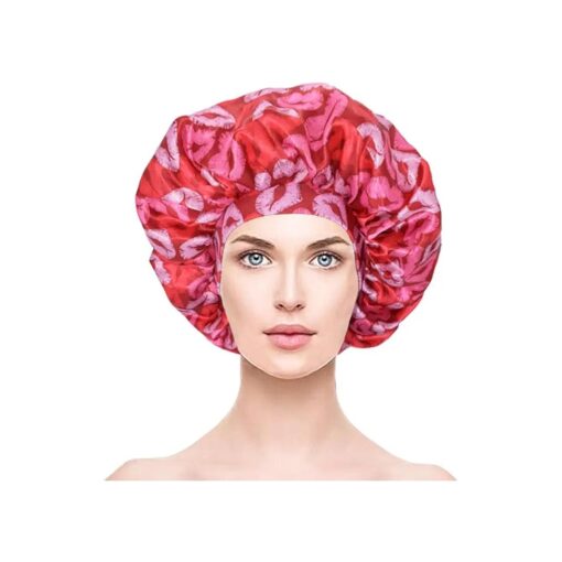 Satin Bonnet XL Extra Large Sleep Cap - Double Layers with Pink Lining Soft Elastic Band for Women Curly Hair