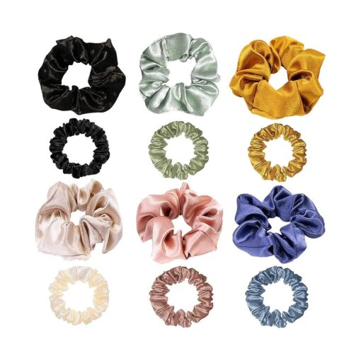 12Pack Satin Hair Scrunchies for Women, Elastic Hair Ties Soft Scrunchy Hair Accessories for Girls and Ladies