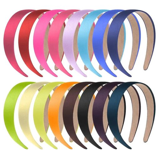 anezus 16 Pcs Satin Headbands Bulk 1 Inch Anti-slip Ribbon Hair Bands Plain Hard Headbands for Women Girls DIY Craft Hair Accessories ( Multicolor )