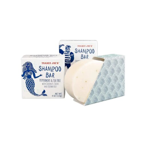 Trader Joe 's Set of 2 Shampoo Bars Peppermint & Tea Tree with Coconut, Olive, and Jojoba Oils ; Two 4 oz Bars