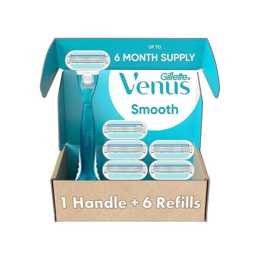 Gillette Venus Smooth Razors for Women, Includes 1 Handle, 6 Razor Blade Refills