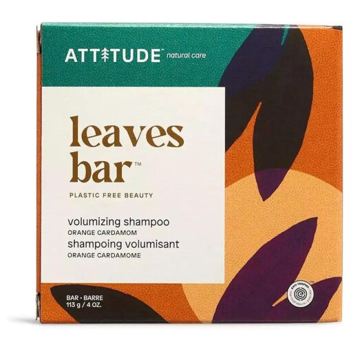 ATTITUDE Hair Shampoo Bar, Plant and Mineral-Based Ingredients, EWG Verified and Plastic-free Beauty Care, Vegan and Cruelty-free, Volumizing, Orange Cardamom, 4 Oz