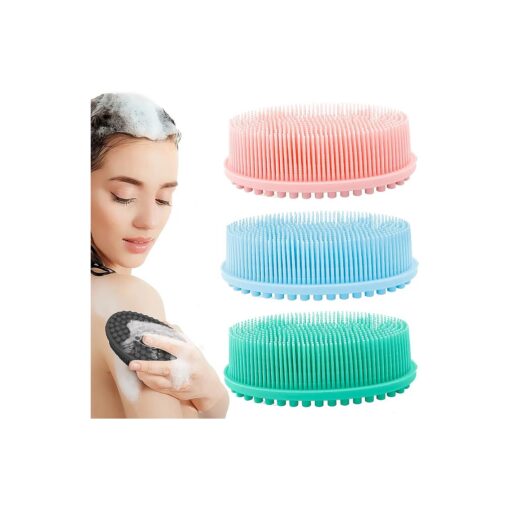 3 Pack Silicone Body Scrubber, Soft Silicone Loofah Exfoliating Body Scrubber, Silicone Body Brush Bath Shower Scrubber for Body, 2 in 1 Bath and Shampoo Wash Brush for Skin Exfoliation Men Women Kid