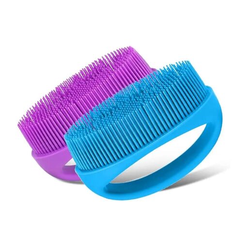 2 Pack Soft Silicone Body Scrubber Shower Bath Brushes, Handheld Bath & Body Brushes, Gentle Exfoliating Body Scrubber, More Hygienic Than Traditional Loofah for All Kinds of Skin ( Blue & Purple )