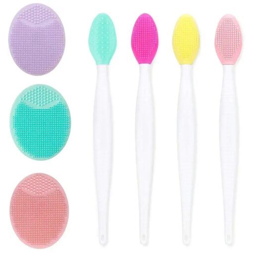 Lip Scrub Brush - Uramoto 4pcs Silicone Exfoliating Lip Brush and 3pcs Silicone Face Scrubbers Exfoliator Brush Double-Sided Soft Lip Exfoliator Tool Lip Scrubber Tool