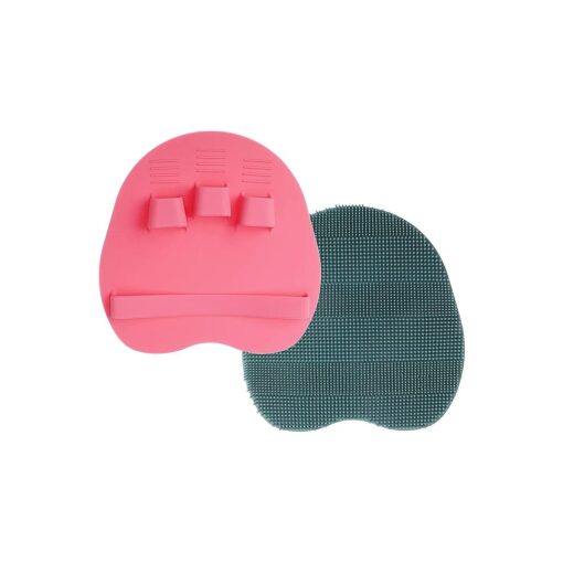 2 Pack Soft Silicone Shower Brush, Body & Face & Short Hair Wash, Bath Exfoliating Skin Massage Scrubber, Dry Skin Brushing Glove Loofah, Fit for Sensitive and All Kinds of Skin ( PeonyPink+Green )