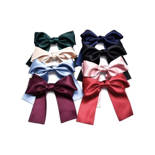 Set of 8 Big Satin Solid Ribbon French Barrette Large Big Huge Soft Silky Hair Bow Clip Bow Hair Clips Women Barrettes