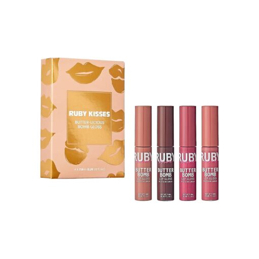 Ruby Kisses Lip Gloss Butter Bomb Gloss Non-Sticky Lip Gloss Vitamin E Natural Nude Lip Makeup - 7.8mL ( 0.26 US fl.oz ) ( Nude, Tantalize, Blushing, Sublime )