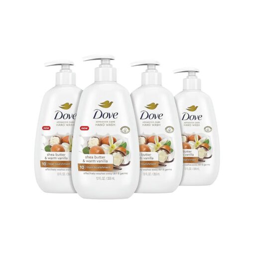 Dove Advanced Care Hand Wash Shea Butter & Warm Vanilla 4 Count for Soft, Smooth Skin, More Moisturizers than the Leading Ordinary Hand Soap, 12 oz