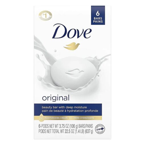 Dove Beauty Bar Gentle Skin Cleanser Moisturizing for Gentle Soft Skin Care Original Made With 1/4 Moisturizing Cream 3.75 oz, 6 Bars