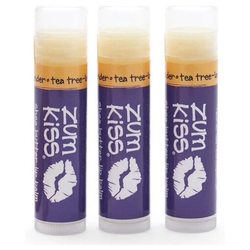 Zum Tea Tree-Lavender Kiss Stick ( Pack of 3 ) with Certified Organic Sunflower Seed Oil, Beeswax, Shea Butter, Pure Essential Oils, Candelila Wax, Vitamin E and Honey, 0.15 oz