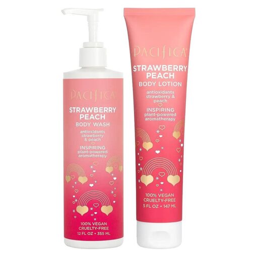 Pacifica Beauty, Strawberry Peach Body Wash + Moisturizing Body Lotion, Antioxidants + Hyaluronic Acid, For Soft, Smooth, and Hydrated Skin, Inspiring Aromatherapy, 100 % Vegan & Cruelty Free