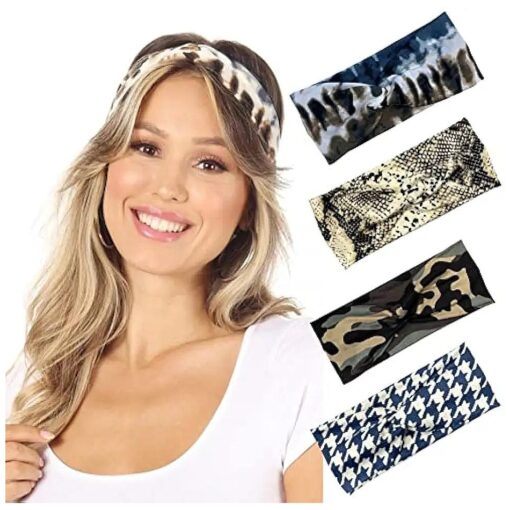 SWEETKIE Twist Front Headbands - Cute Head Wraps Perfect for Yoga, Workouts, Daywear, Happy Hour - Fashion Accessory for Women, Girls, Teens - Snake, Camouflage, Tie Dye, Houndstooth