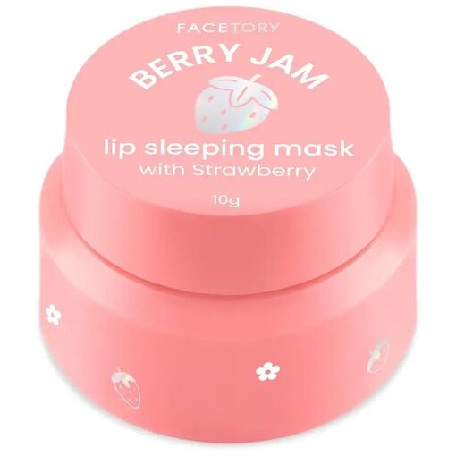 FaceTory Berry Jam Lip Sleeping Mask with Strawberry Fruit Extract and Shea Butter - for Softer Lips, for Dry, Cracked, and Chapped Lips, Moisturizing, Protecting, Nourishing - 10g