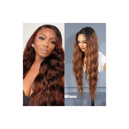 Loose Deep Wave 30 Inch Soft Swiss Lace Front Wig for Black Women Middle Part Curly Long Wavy Heat Resistant Synthetic Wigs DPL003 ( 30 Inch, OT30 )