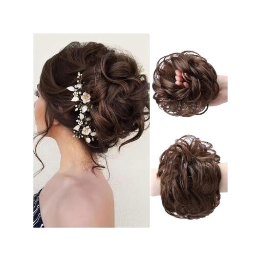 Messy Bun Hair Pieces for Women and Girls Synthetic Tousled Updo Hair Extensions Faux Hair Bun for Daily Wear ( Brown )