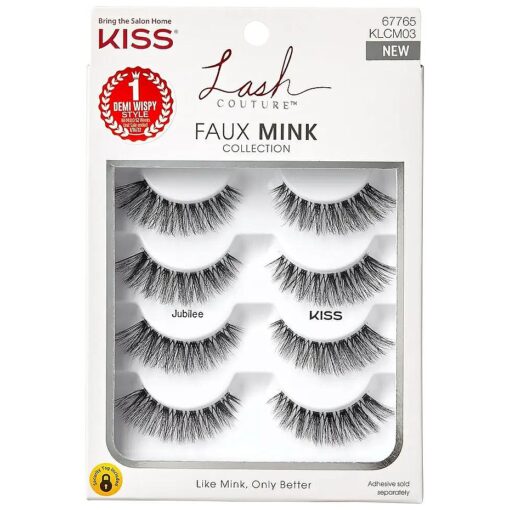 KISS Lash Couture, False Eyelashes, Jubilee ', 10 mm, Includes 4 Pairs Of Lashes, Contact Lens Friendly, Easy to Apply, Reusable Strip Lashes, Glue On