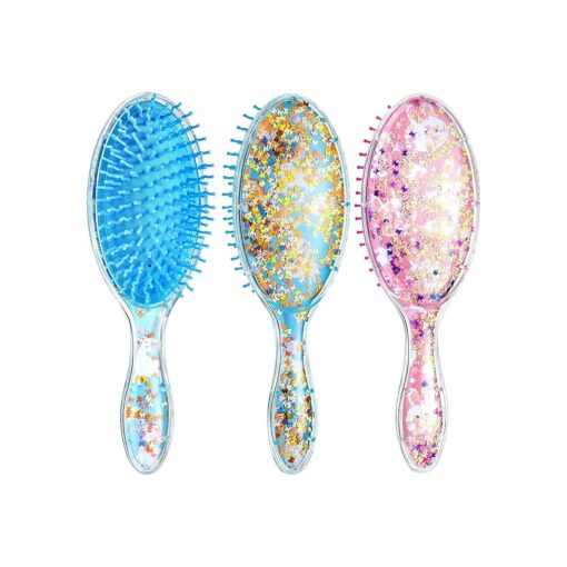 2 Pieces Kids Wet Hair Brush Confetti Glitter Detangler Hair Brush Set Soft Bristles Massage Brush for Baby Kids Girls Christmas Holiday Presents ( Bunny and Unicorn )