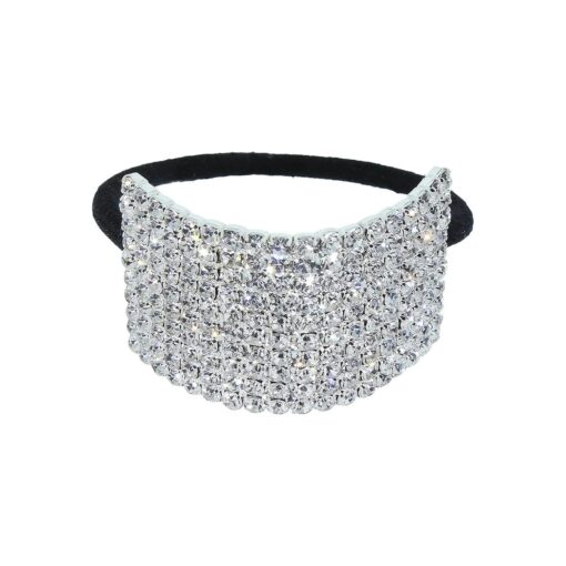 Rhinestone Ponytail Holder by Crystal Avenue | Stretchy Elastic Hair Tie | Silvertone with Sparkling Crystals