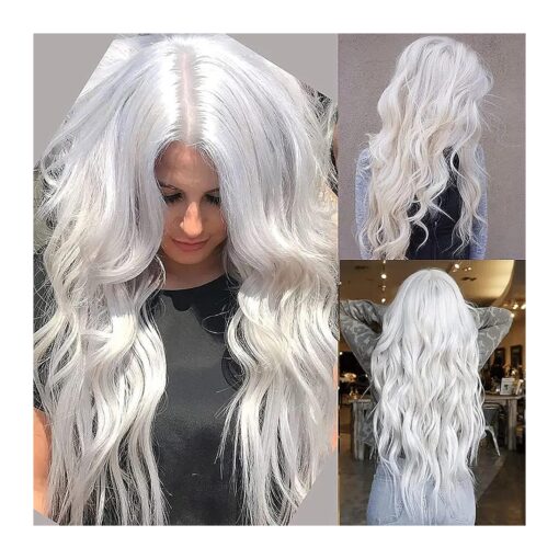 White Wig Long Curly Wavy Wig Middle Part Cosplay Wig Synthetic Heat Resistant Costume Halloween Wigs for Women Girls