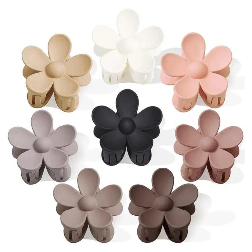 Flower Hair Clips Big Hair Claw Clips 8PCS Cute Hair Clips Large Daisy Hair Clips Matte Claw Clips Strong Hold Jaw Claw Clips Thick Thin Hair for Women Girls Gifts 8 Neutral Colors