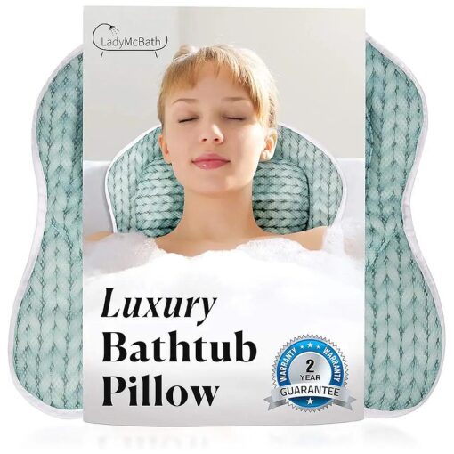 Lady McBath Bath Pillow - Luxury Bath Pillows for Tub Neck and Back Support - Powerful Suction Cups, Machine Washable Bathtub Accessory for Relaxation ( Turquoise )