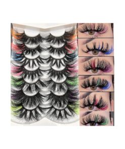 Mikiwi 25mm Colored Mink Lashes Pack, 7 Pairs Mix Color Drametic Long 25mm Real Mink Eyelashes With Color on end, Fluffy Mink Colored Eyelashes, Colorful Lashes With Orange/Red/Pink/Blue/Green/Purple