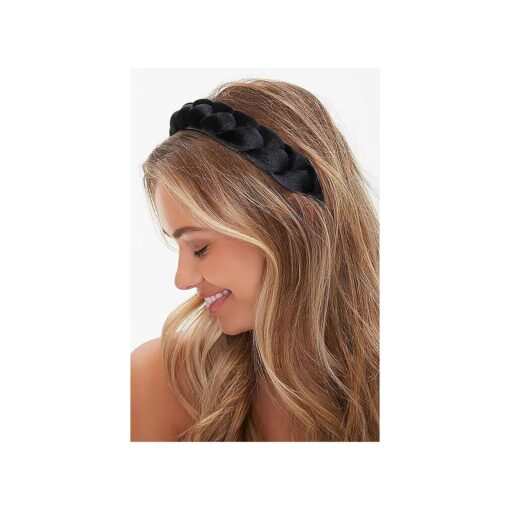 WOVOWOVO Headbands for Women, Non-Slip Soft Solid Thick Wide Solid Color Girls Hair Hoop Velvet Braided Headband 's Cute Hair Accessories, Black