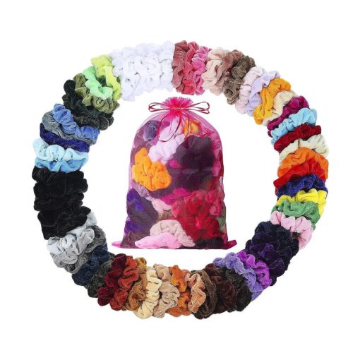 Velvet Hair Scrunchies - 60 Pack for Women, Girls, and Kids - Bulk Scrunchies Hair Ties No Damage Scrunchy Hair Bands Ponytail Holders for Thick, Curly, Thin, Fine Hair