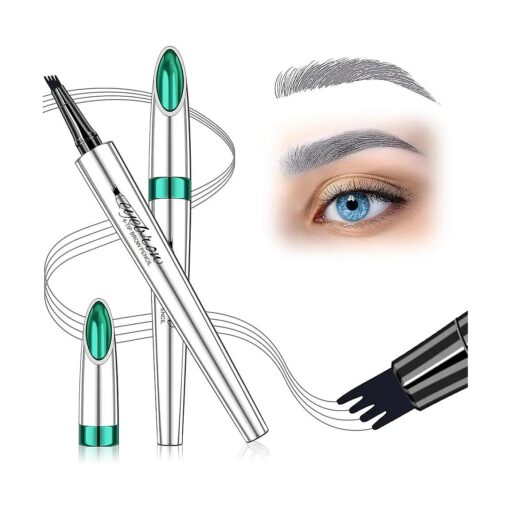 Microblade Eyebrow Pen, Grey Eyebrow Pencil for Older Women Soft Waterproof Brow 4 Fork Tip Pencil, Natural Liquid Eyebrow Pen Lift & Snatch that Looks Like Hair, Grey