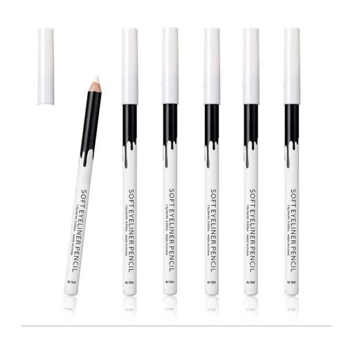 KAIQIKAIXI 6 White Eyeliner Pencils Professional Use as Highlighter, Soft, Waterproof, Long-Lasting Eyeshadow, Eye Brightener, Eye Shadow Pencil, Lip Line Pen, Eyelid Pad, Pencil Makeup Set Tool