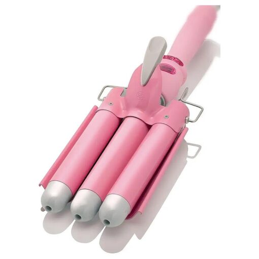 Alure Three Barrel Curling Iron Wand with LCD Temperature Display - 1 Inch Ceramic Tourmaline Triple Barrels, Dual Voltage Crimping Tool, Best Hair Waver for Beachy/Frizz Free Waves ( White/Pink )