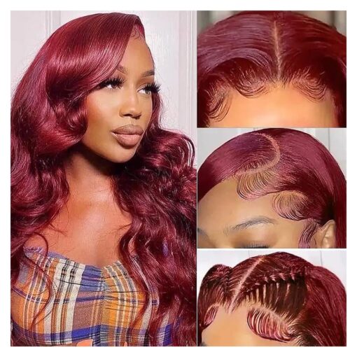 Sdamey 99j Burgundy Lace Front Wigs Human Hair 13X6 Body Wave Wigs HD Transparent Human Hair Wigs Pre Plucked Bleached Knots with Baby Hair 180 % Density Brazilian Virgin Glueless Red Wigs for Black