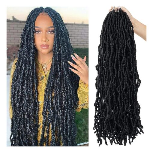 Youngther New Faux Locs Crochet Hair 24 inch 7 Packs Soft Crochet Locs For Natural Butterfly Locs Style - Pre Looped Goddess Locs Crocher Hair For Balck Women Synthetic Braiding Hair Extensions