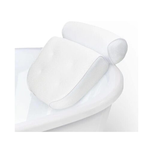 Navaris Bath Pillow Large Anti-Slip Cushion for Head Neck Shoulders - Hot Tub Home Spa Relaxation 4 Suction Cups Eco-tex Standard 100 - White