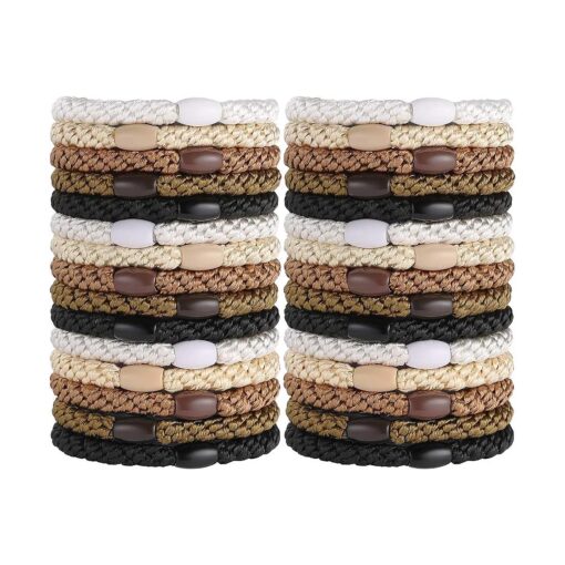 Hair Ties for Women Girls, Funtopia 30 Pcs Elastics Hair Bands Ponytail Holders for Thick Hair, No Damage No Crease Hair Elastics ( Black/Brown/White/Beige/Coffee )