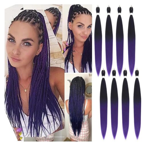 Braiding Hair Pre Stretched - Ombre Pre Stretched Braiding Hair 30 Inch Braiding Hair Soft Yaki Texture 8 Packs Crochet Hair Extensions Braids for Black Women ( 30 Inch ( 8Packs ), 1B/Purple )