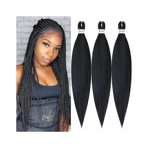 26 inch 3Packs ( 9.51 OZ, ) Pre-Stretched Braiding Hair Easy Braid Professional Itch Free Synthetic Fiber Easy Braid Crochet Hair Hot Water Setting Professional Soft Yaki Texture ( 26 inch, 1B )