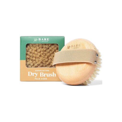 Bare Botanics Exfoliating Dry Brushing Body Brush for Lymphatic Drainage | Palm Sized, Universal Fit, & an Elastic Strap | Medium Firmness Dry Brush for Body