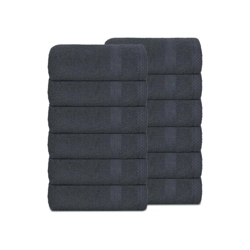 GLAMBURG Ultra Soft 12-Piece Washcloths Set 13x13-100 % Ringspun Cotton - Durable & Highly Absorbent Face Towels - Ideal for use in Bathroom, Kitchen, Gym, Spa & General Cleaning - Charcoal Grey