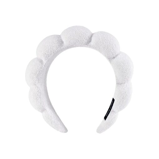 Spa Headbands for Washing Face or Makeup, Sponge Bubble Skincare Headbands, Puffy Terry Cloth Hairband for Women, Skin Care Makeup Headwear Hair Accessories for Girls ( White )