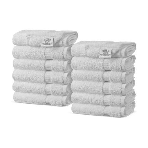 Chakir Turkish Linens Premium Cotton Absorbent Turkish Towels ( Washcloths - 12 Piece, White )