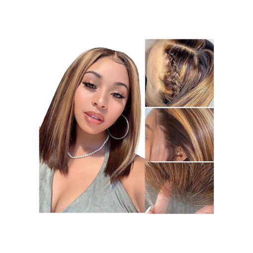 Highlight Ombre Bob Human Hair Wig 13x4 HD Lace Frontal Wig Ombre Bob Lace Front Wigs Human Hair Pre Plucked With Baby Hair 4/27 Ombre Bob Wigs Human Hair 150 % Density 14 Inch